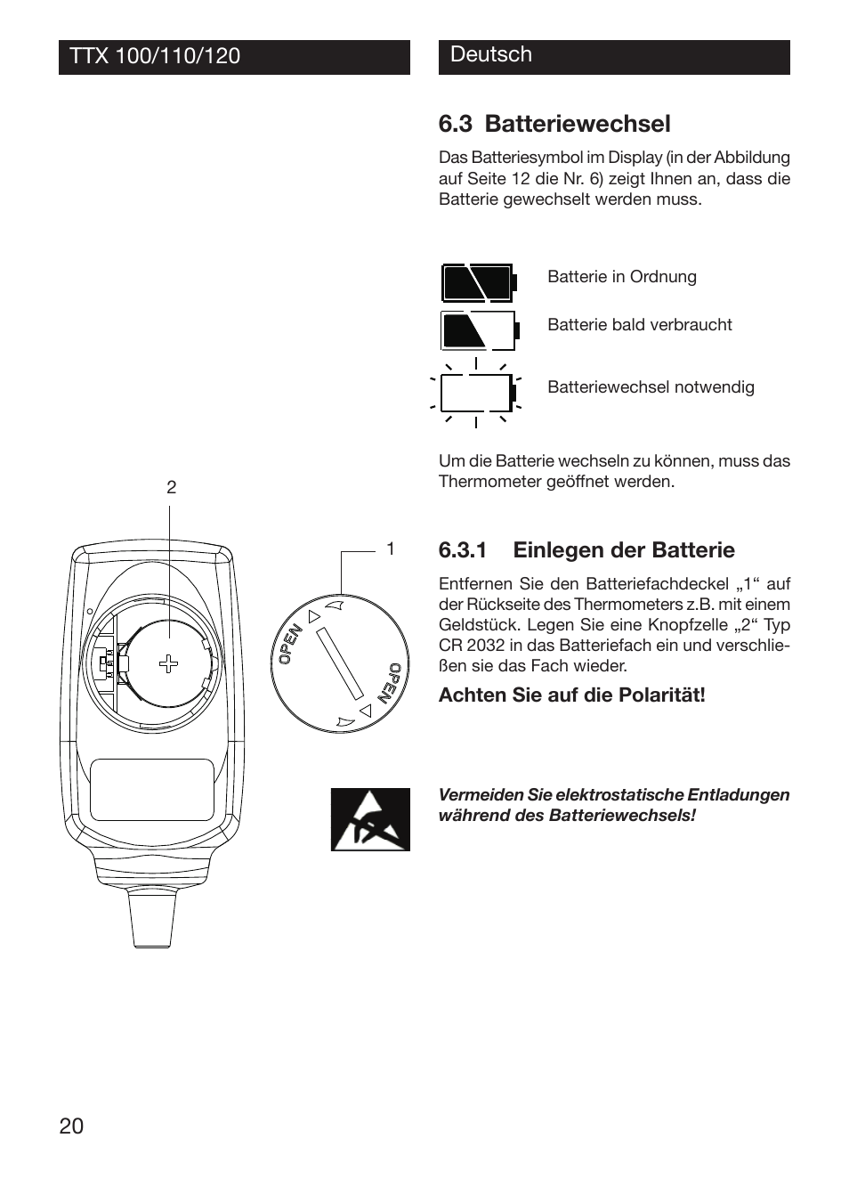 3 batteriewechsel | Xylem TTX 100/110/120 User Manual | Page 20 / 28
