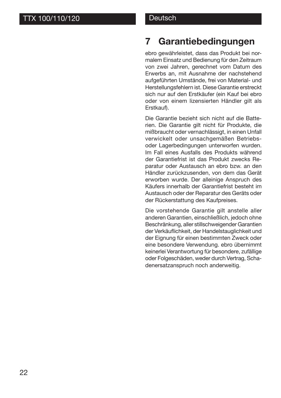 7 garantiebedingungen | Xylem TTX 100/110/120 User Manual | Page 22 / 28
