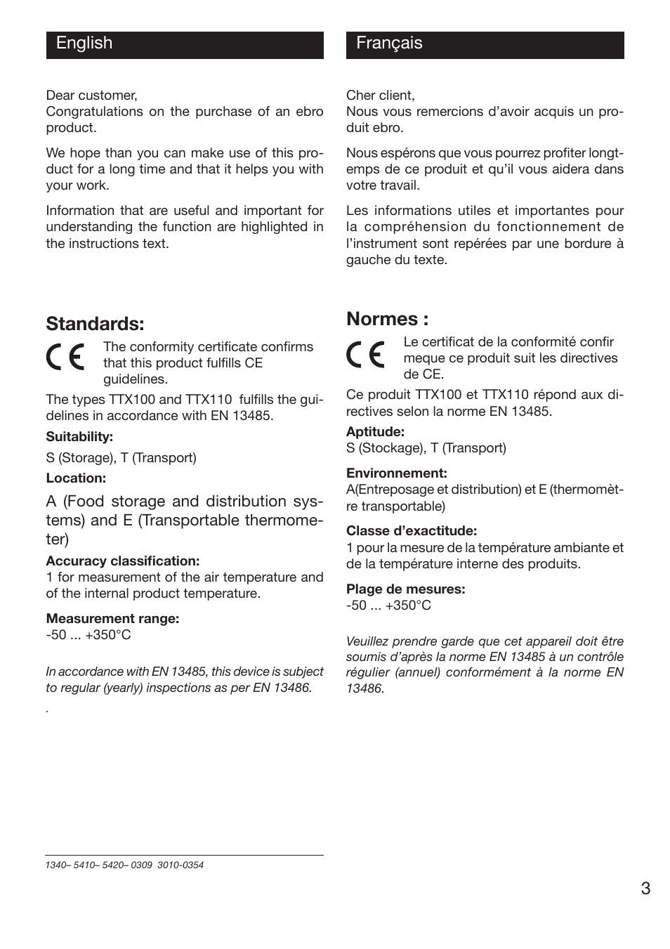 Standards, Normes, 3english français | Xylem TTX 100/110/120 User Manual | Page 3 / 28