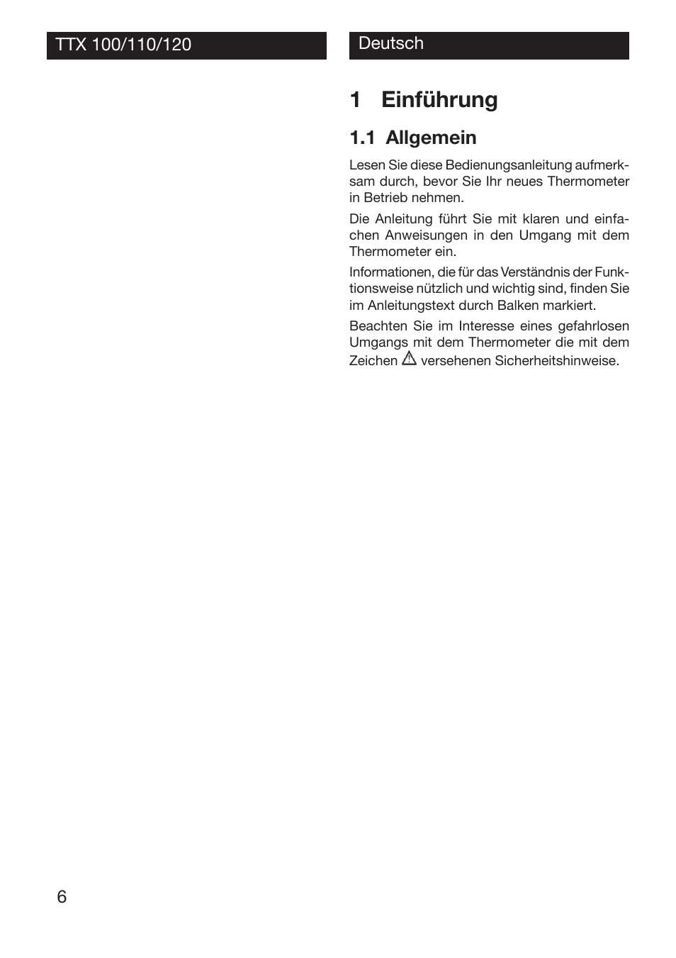 1 einführung, 1 allgemein | Xylem TTX 100/110/120 User Manual | Page 6 / 28