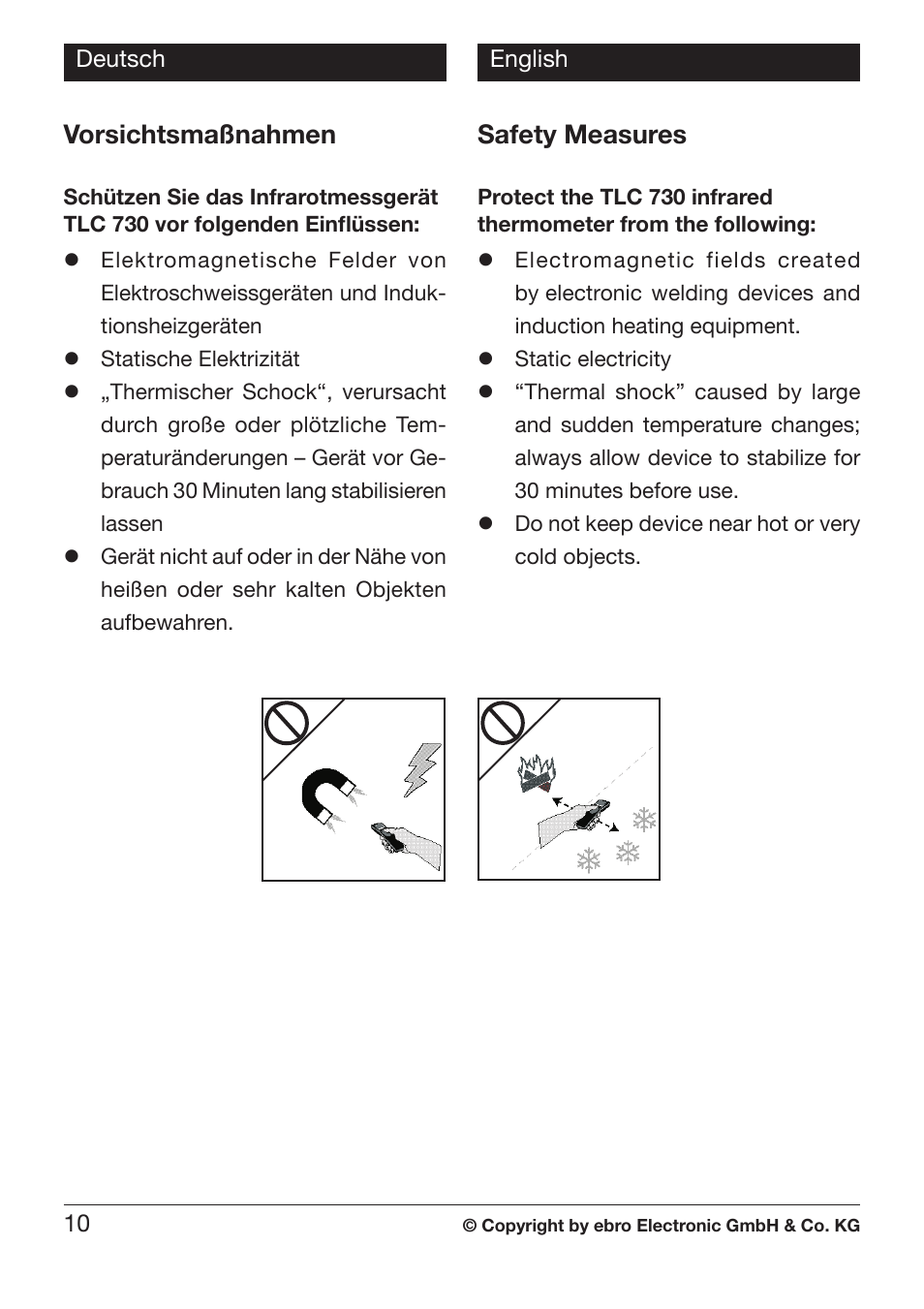 Vorsichtsmaßnahmen, Safety measures | Xylem TLC 730 User Manual | Page 10 / 48