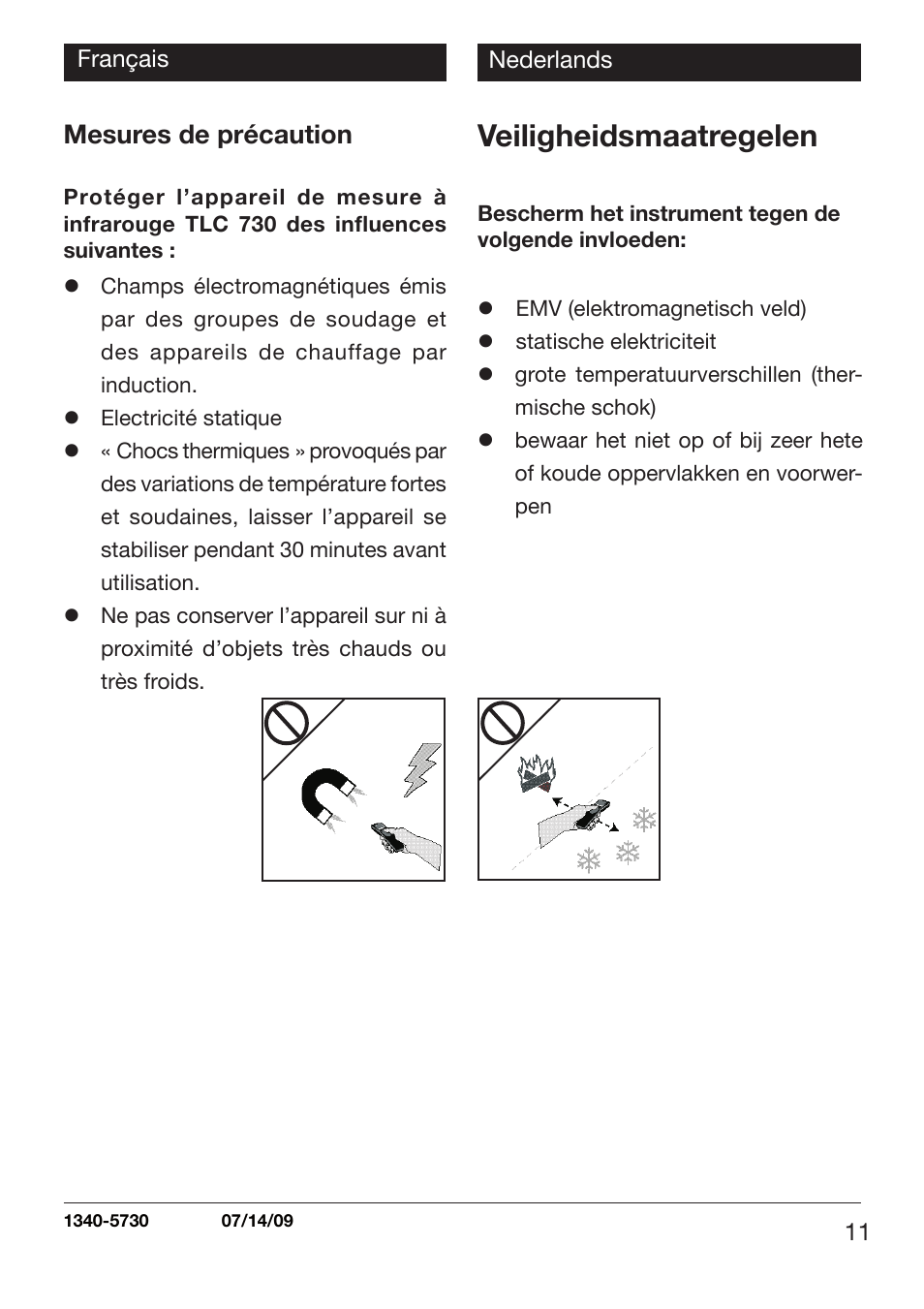 Veiligheidsmaatregelen, Mesures de précaution | Xylem TLC 730 User Manual | Page 11 / 48