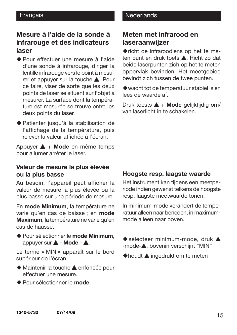 Meten met infrarood en laseraanwijzer | Xylem TLC 730 User Manual | Page 15 / 48