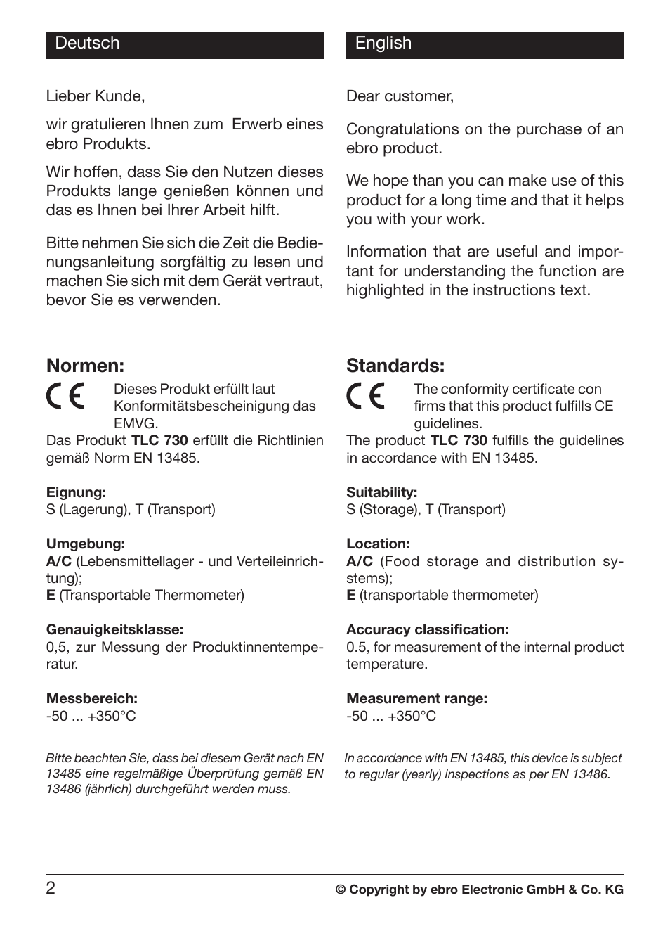 Normen, Standards | Xylem TLC 730 User Manual | Page 2 / 48