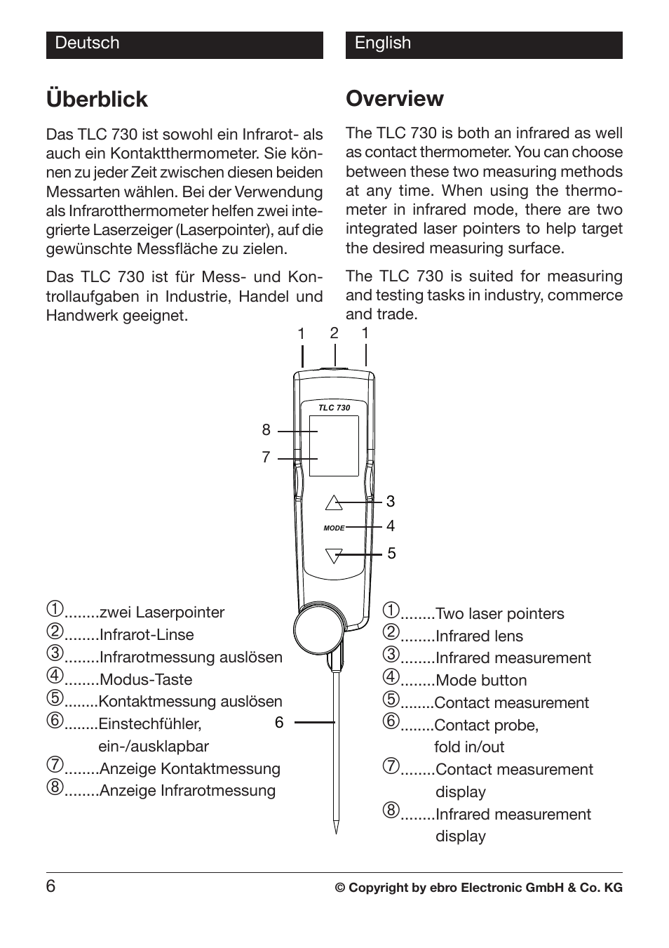 Überblick, Overview | Xylem TLC 730 User Manual | Page 6 / 48