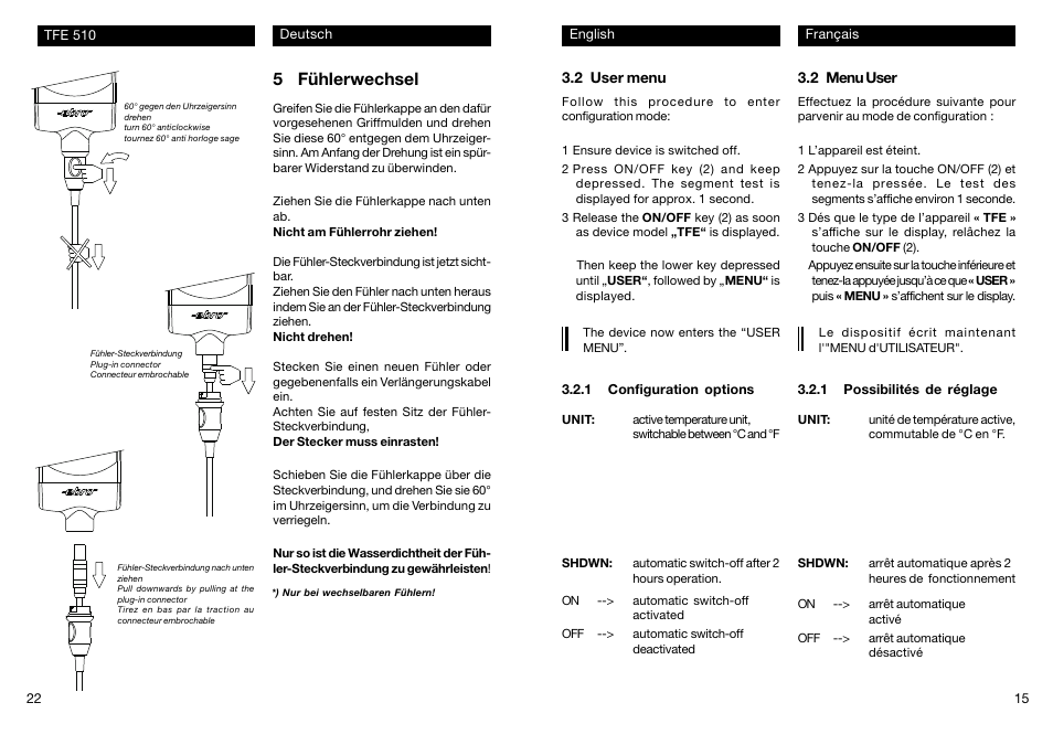 5 fühlerwechsel | Xylem TFE 510 User Manual | Page 15 / 18