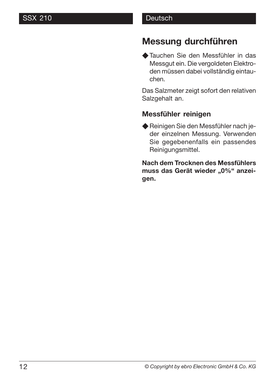 Messung durchführen | Xylem SSX 210 User Manual | Page 12 / 28