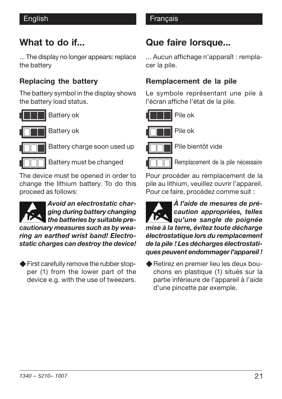 What to do if, Que faire lorsque | Xylem SSX 210 User Manual | Page 21 / 28