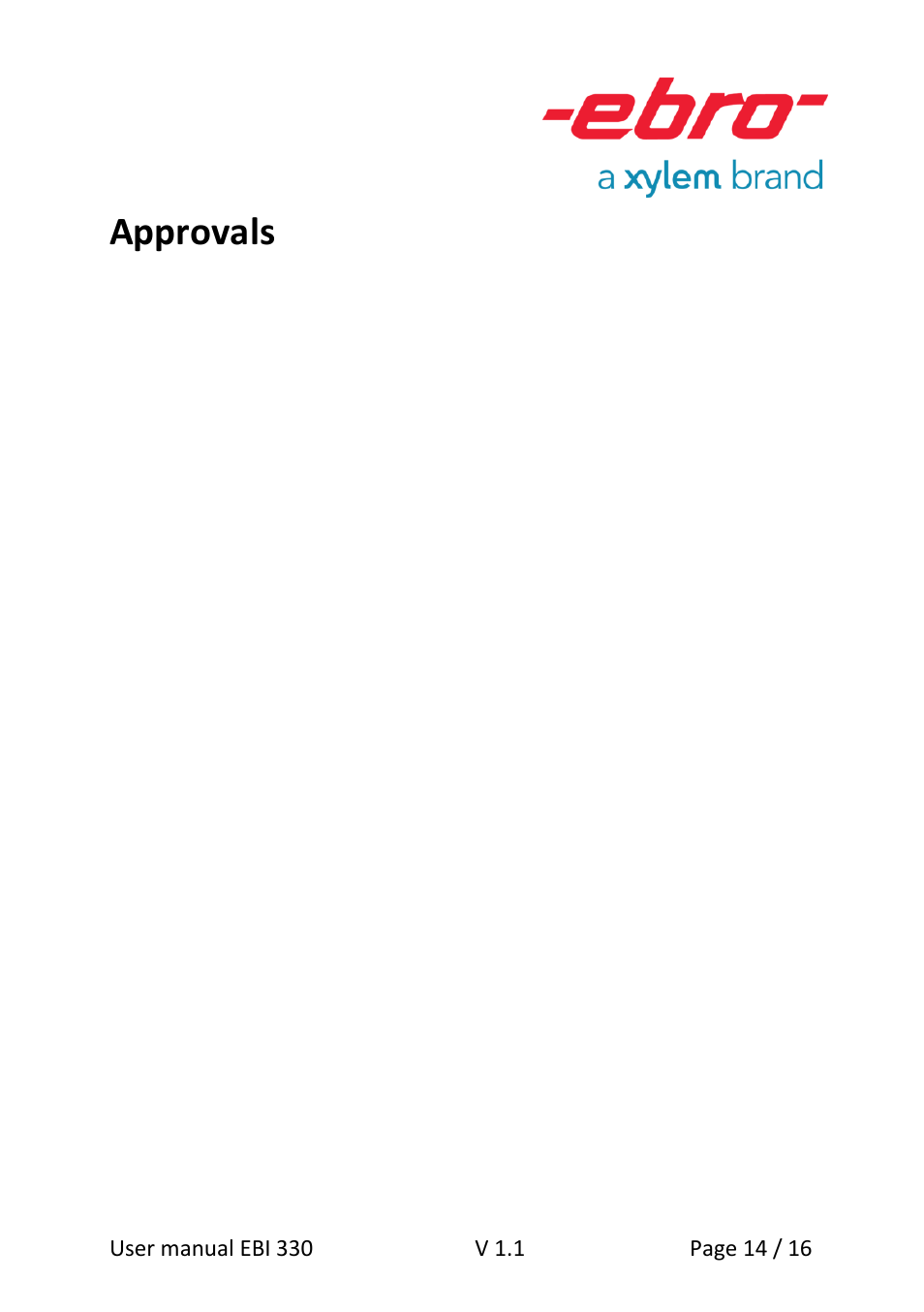 Approvals | Xylem EBI 330-T85 User Manual | Page 14 / 16