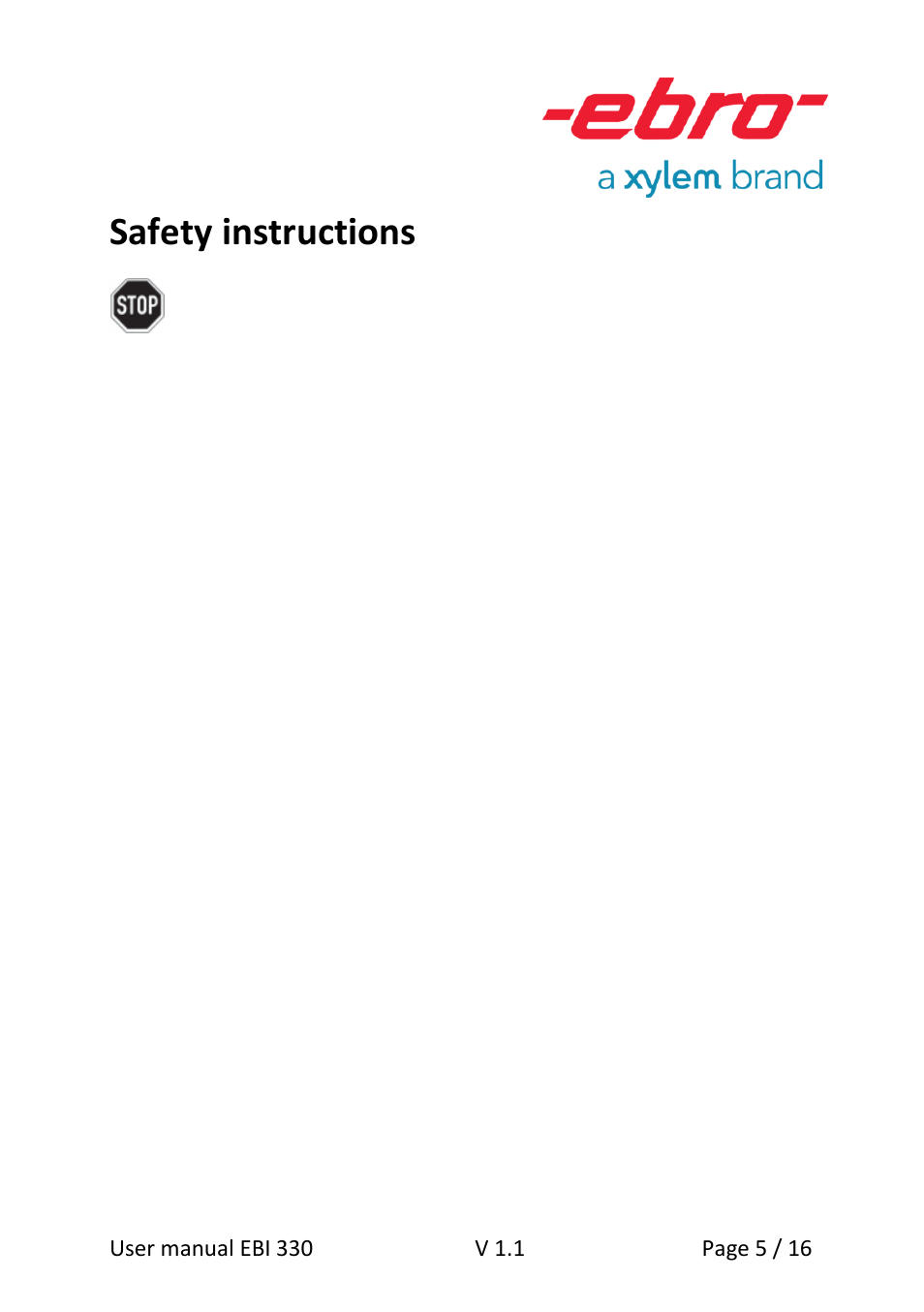 Safety instructions | Xylem EBI 330-T85 User Manual | Page 5 / 16