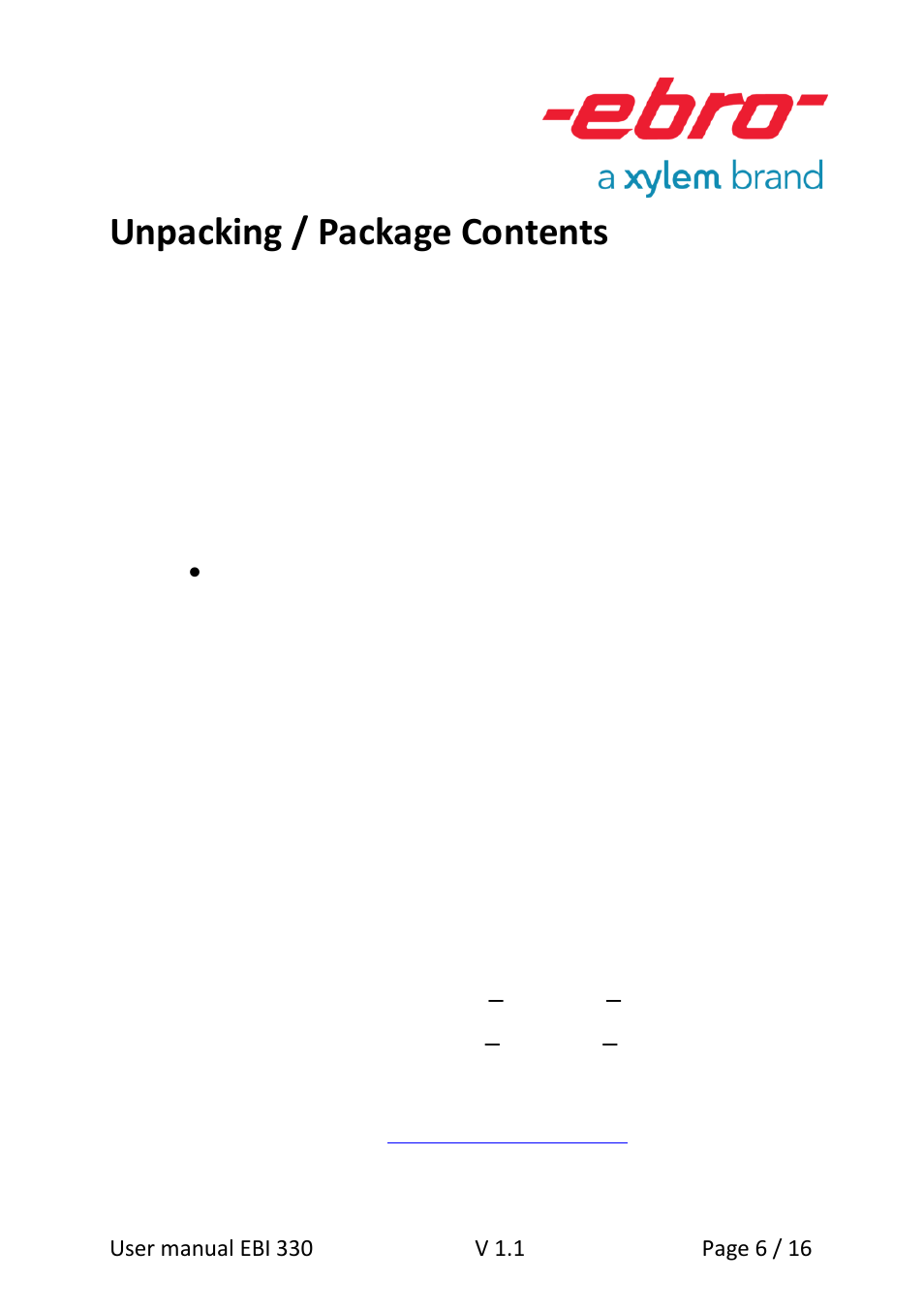 Unpacking / package contents | Xylem EBI 330-T85 User Manual | Page 6 / 16