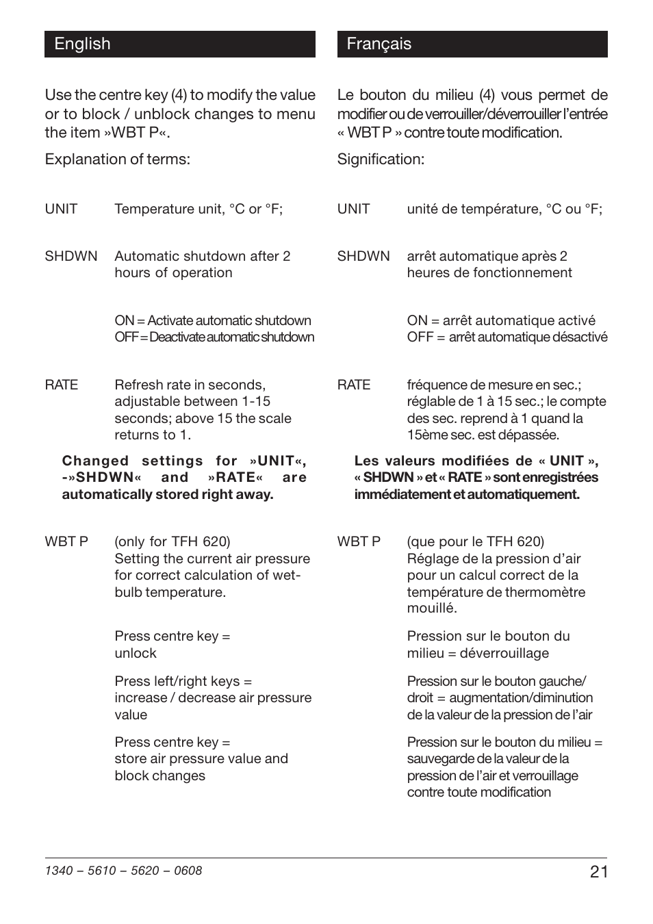 21 english français | Xylem TFH 610/620 User Manual | Page 21 / 56
