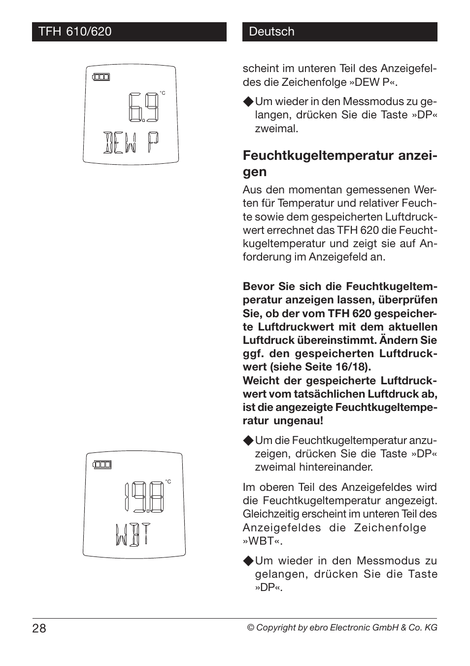 Feuchtkugeltemperatur anzei- gen | Xylem TFH 610/620 User Manual | Page 28 / 56
