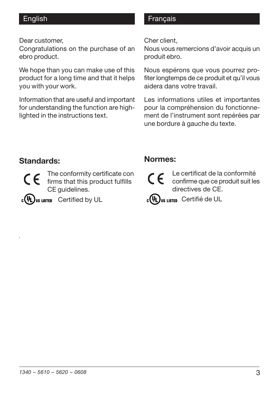 Standards, Normes | Xylem TFH 610/620 User Manual | Page 3 / 56