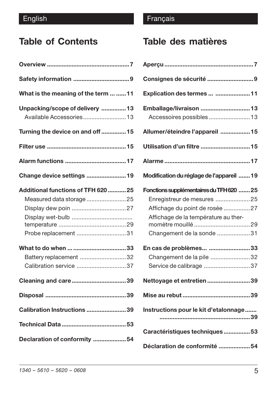Xylem TFH 610/620 User Manual | Page 5 / 56