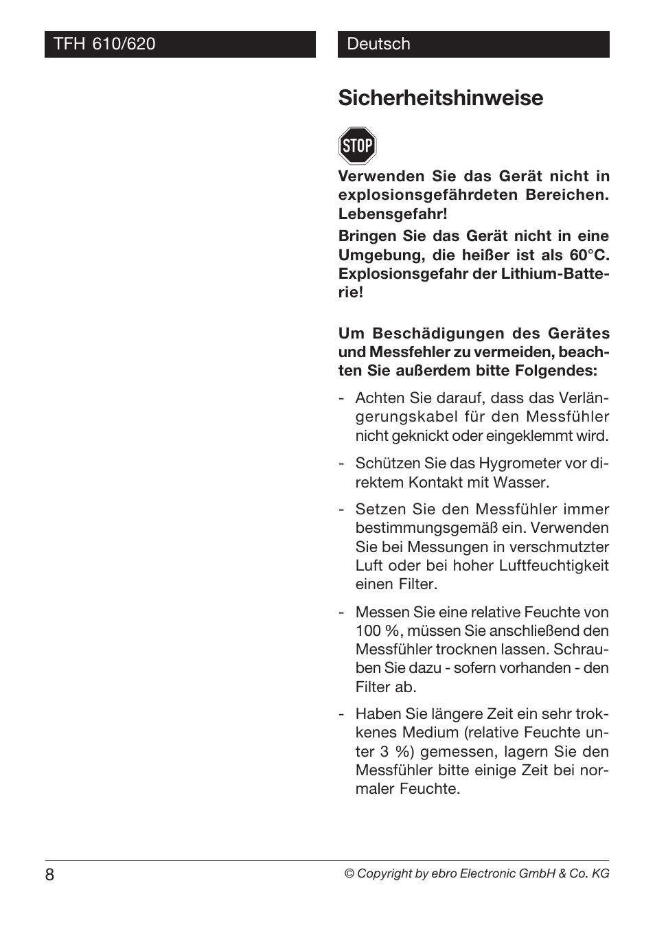 Sicherheitshinweise | Xylem TFH 610/620 User Manual | Page 8 / 56