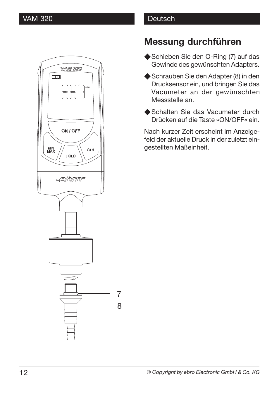 Messung durchführen | Xylem VAM 320 User Manual | Page 12 / 28