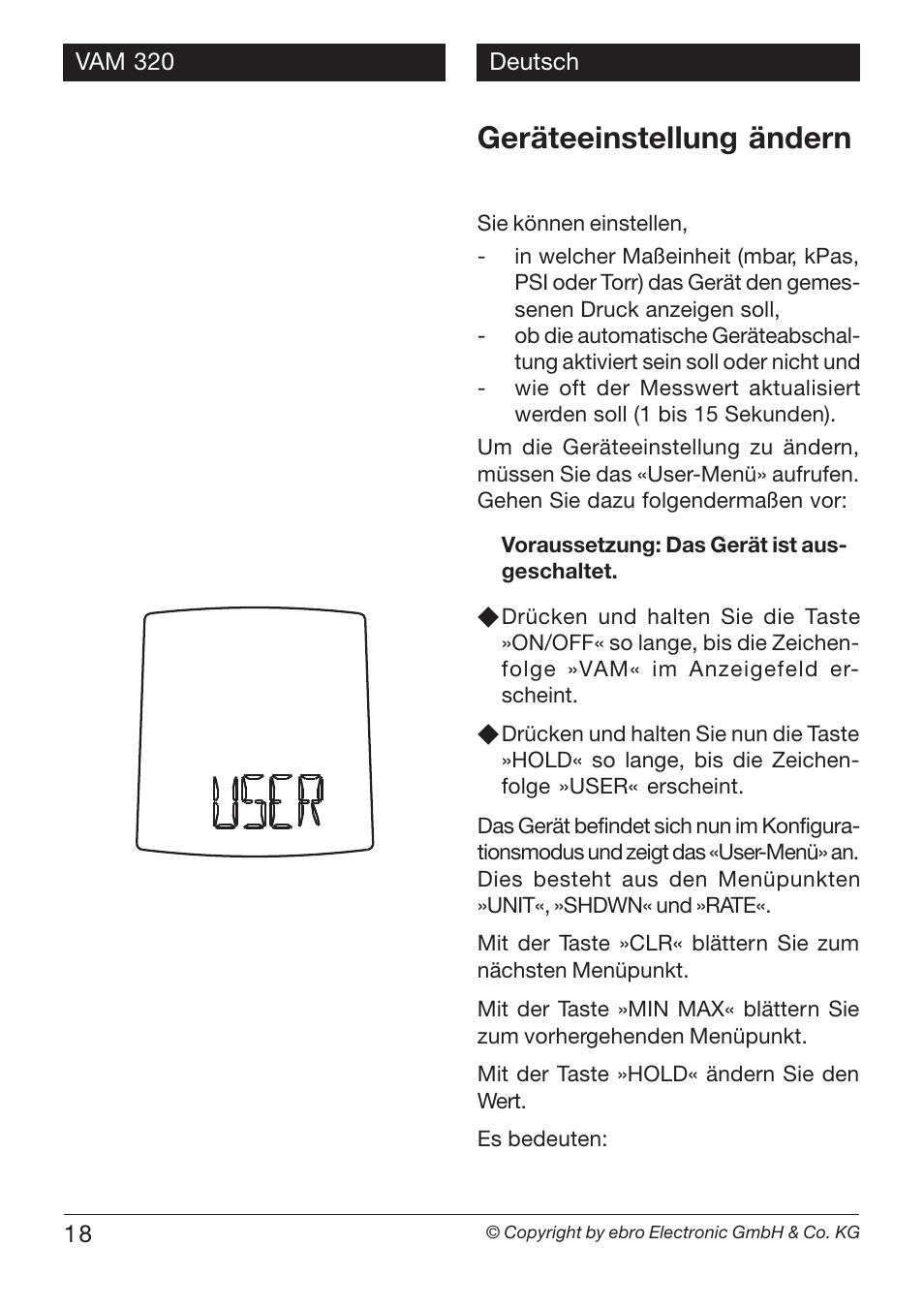 Geräteeinstellung ändern | Xylem VAM 320 User Manual | Page 18 / 28