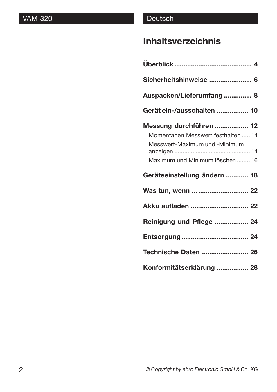 Xylem VAM 320 User Manual | Page 2 / 28