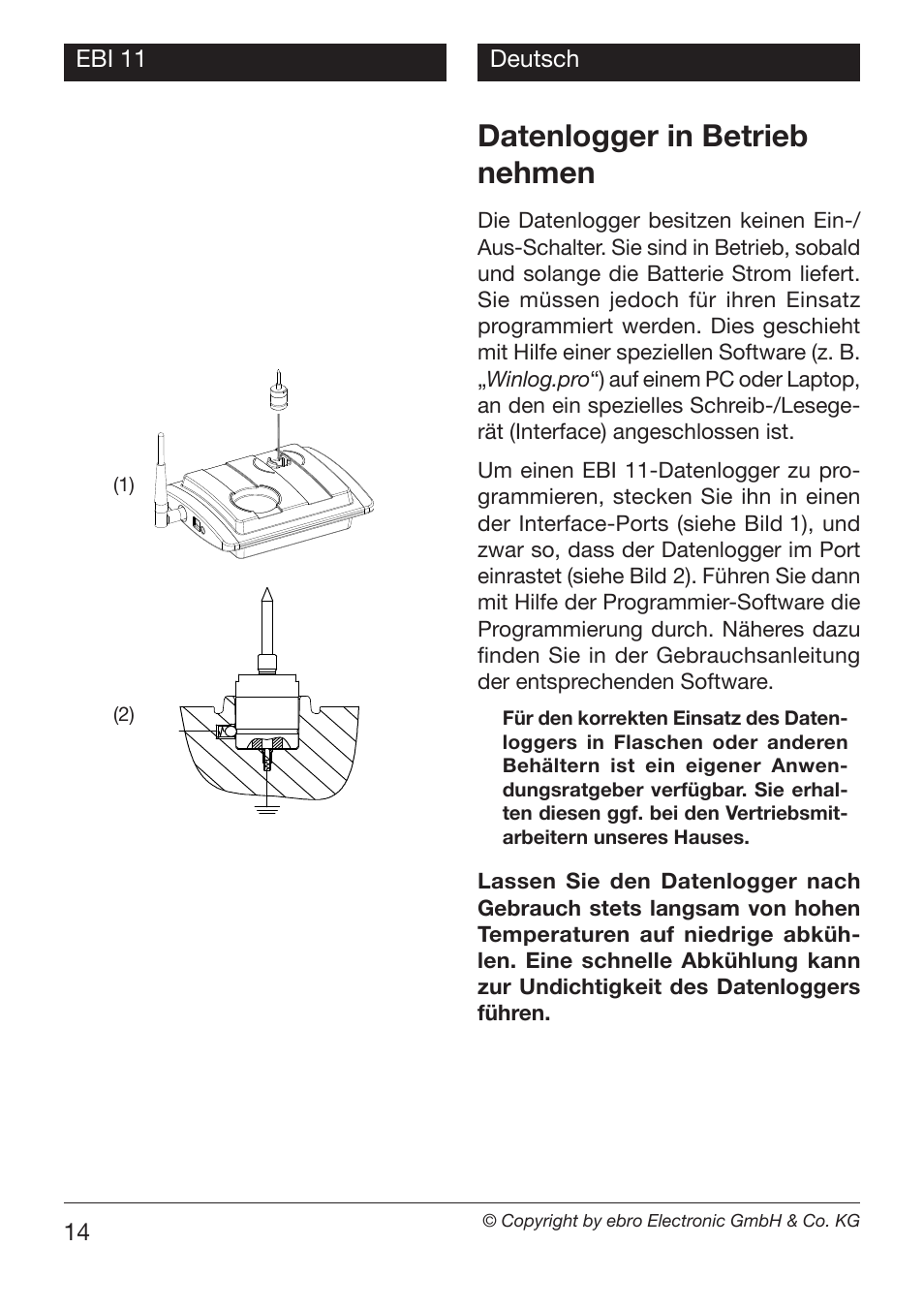 Datenlogger in betrieb nehmen | Xylem EBI 11 User Manual | Page 14 / 28
