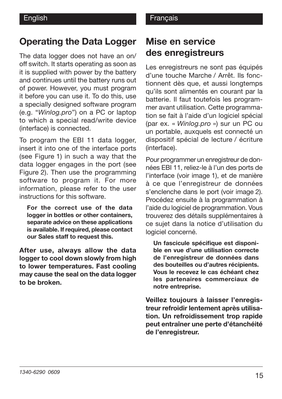 Operating the data logger, Mise en service des enregistreurs | Xylem EBI 11 User Manual | Page 15 / 28