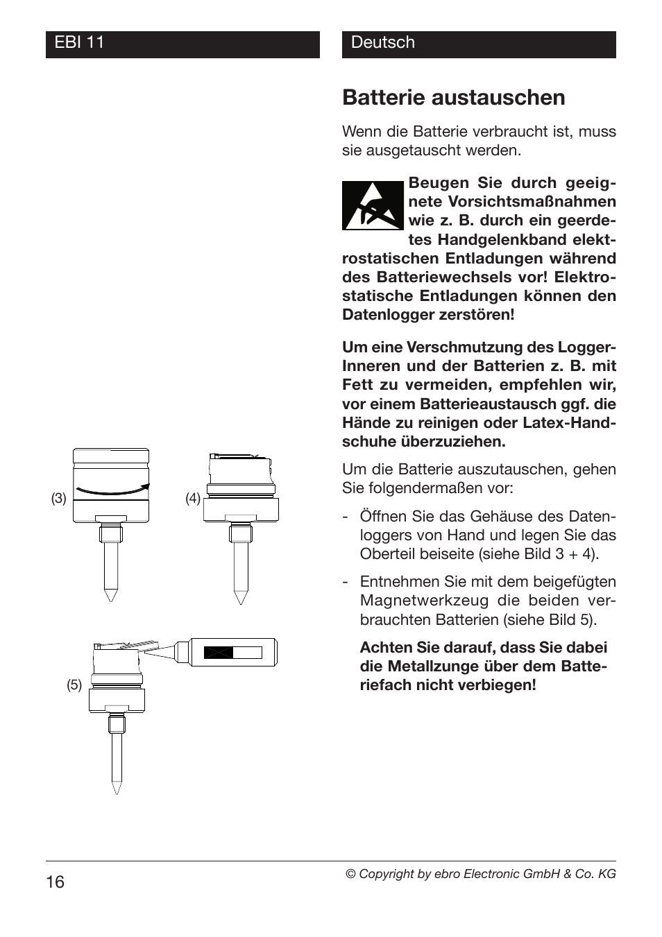 Batterie austauschen | Xylem EBI 11 User Manual | Page 16 / 28