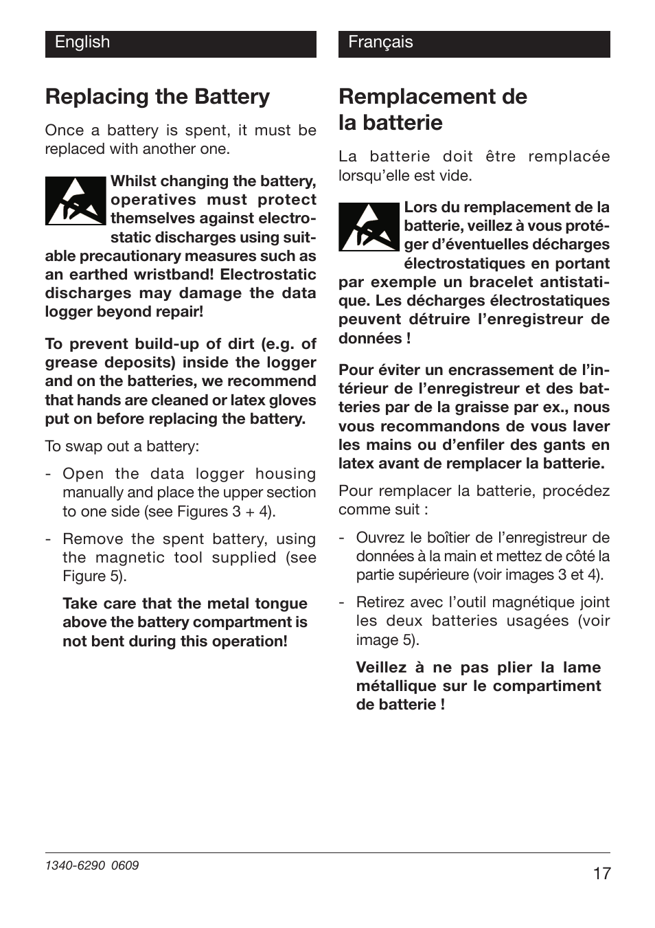 Replacing the battery, Remplacement de la batterie | Xylem EBI 11 User Manual | Page 17 / 28