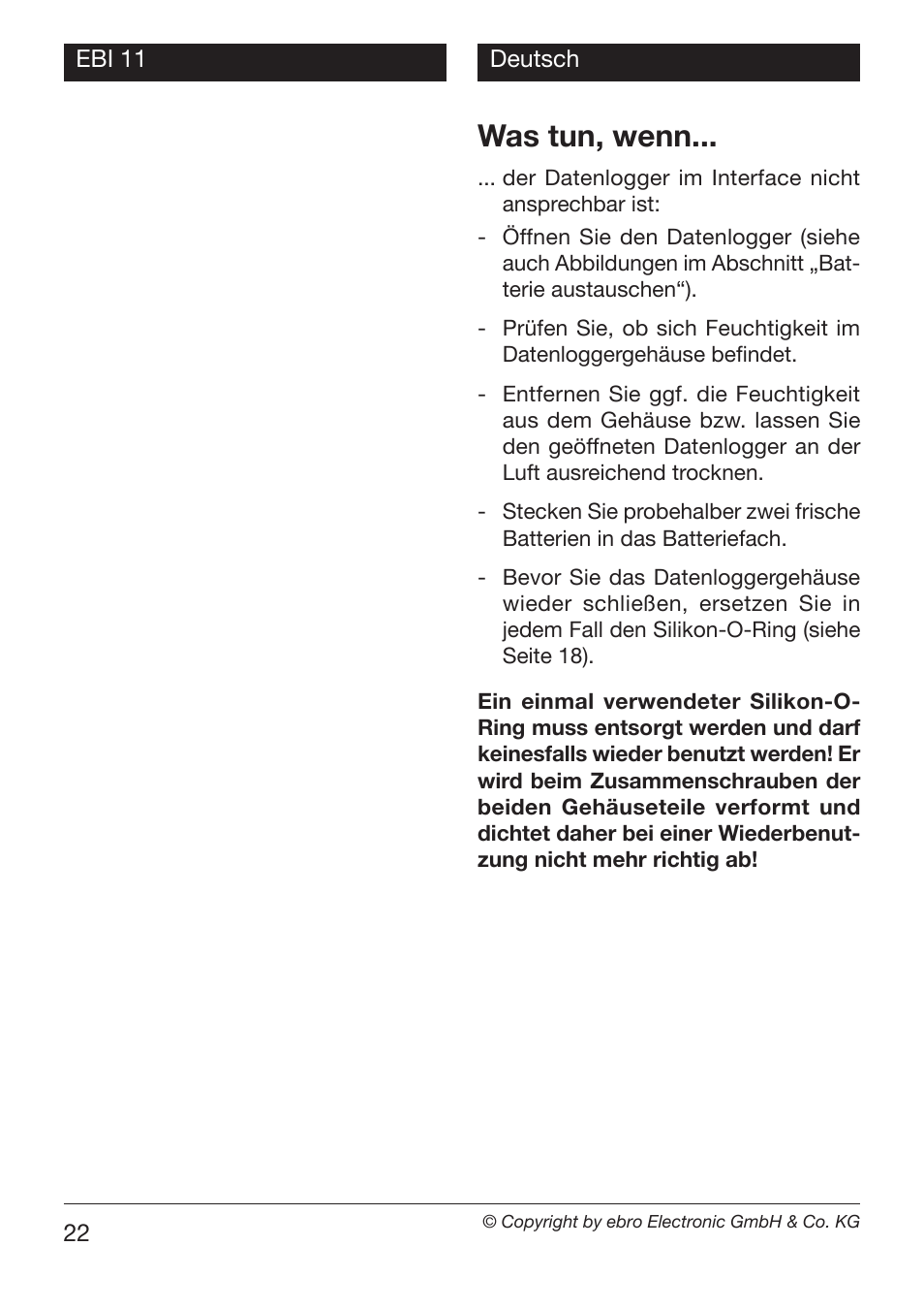 Was tun, wenn | Xylem EBI 11 User Manual | Page 22 / 28