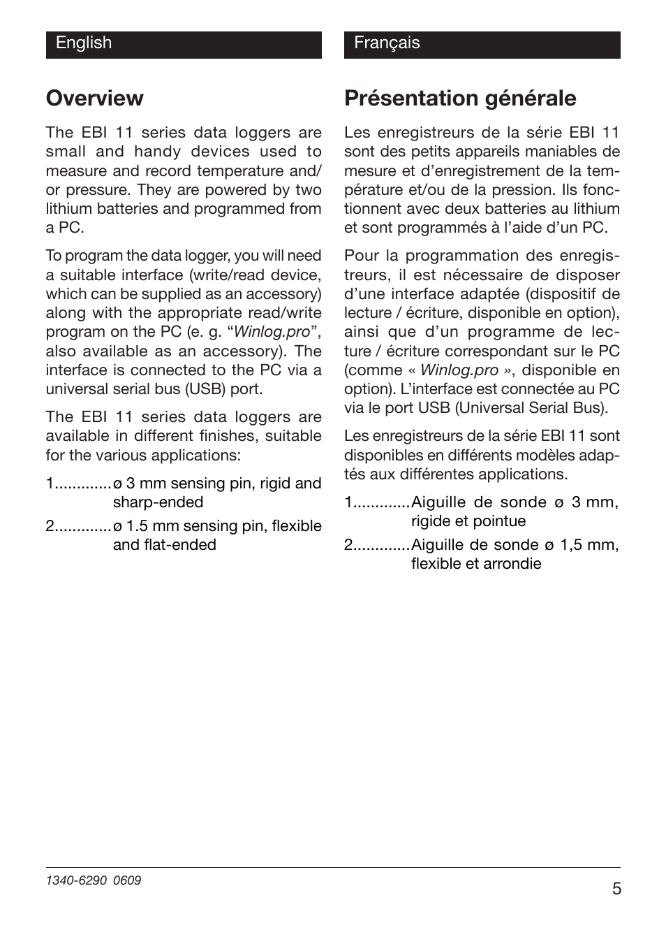 Overview, Présentation générale | Xylem EBI 11 User Manual | Page 5 / 28