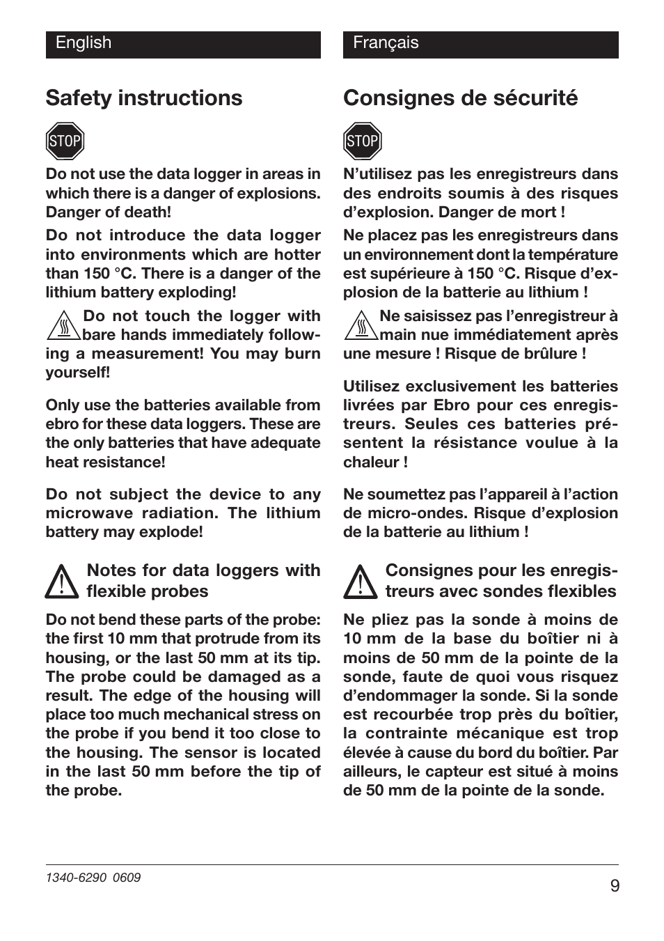 Safety instructions, Consignes de sécurité | Xylem EBI 11 User Manual | Page 9 / 28
