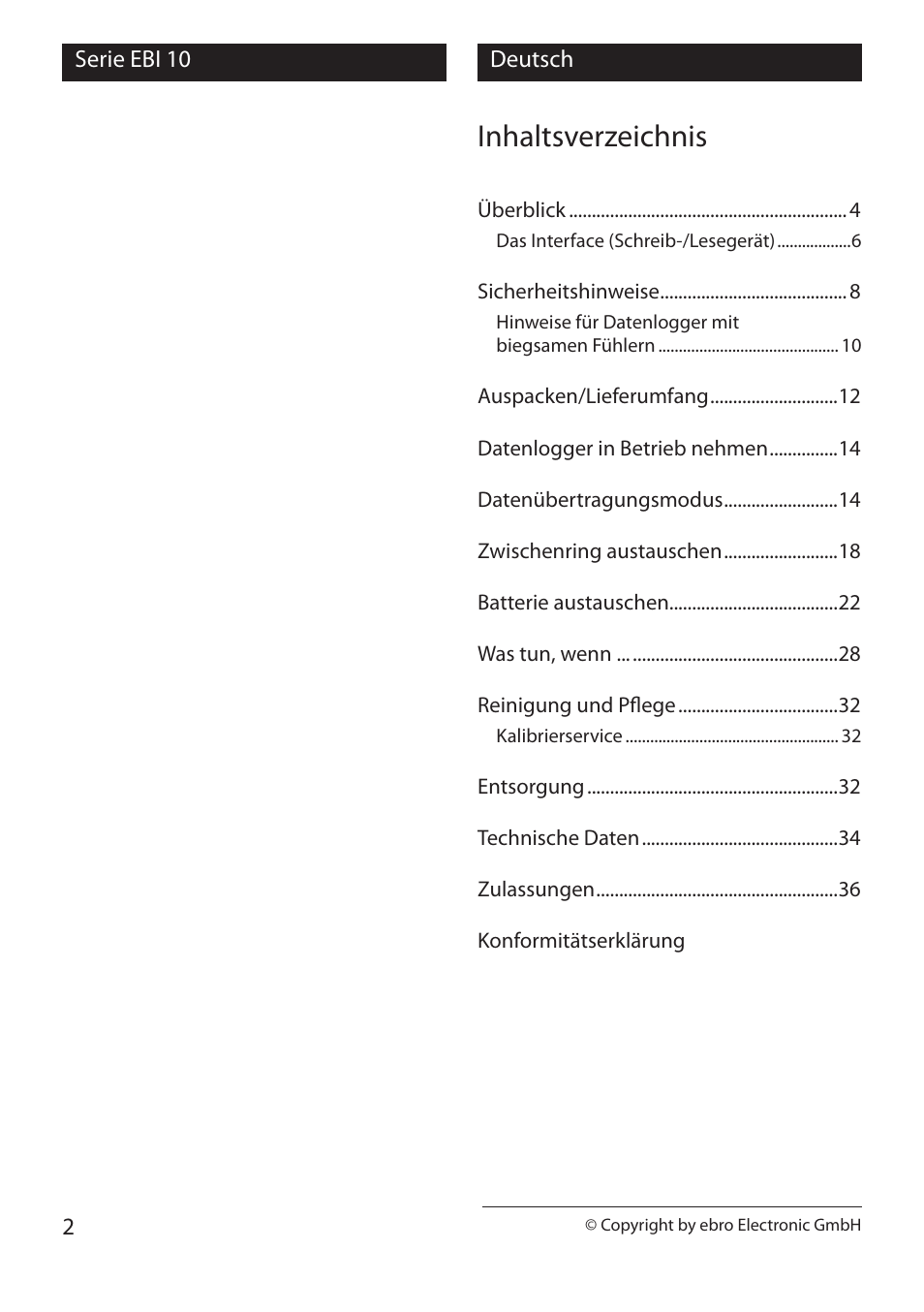 Xylem EBI 10 Serie User Manual | Page 2 / 40