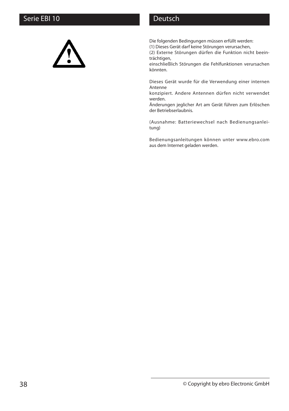 Serie ebi 10 38 deutsch | Xylem EBI 10 Serie User Manual | Page 38 / 40