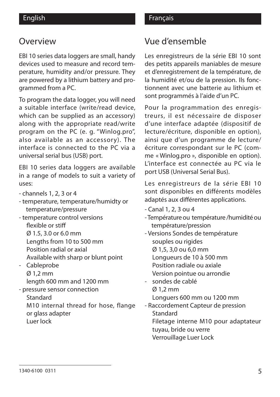 Overview, Vue d’ensemble | Xylem EBI 10 Serie User Manual | Page 5 / 40