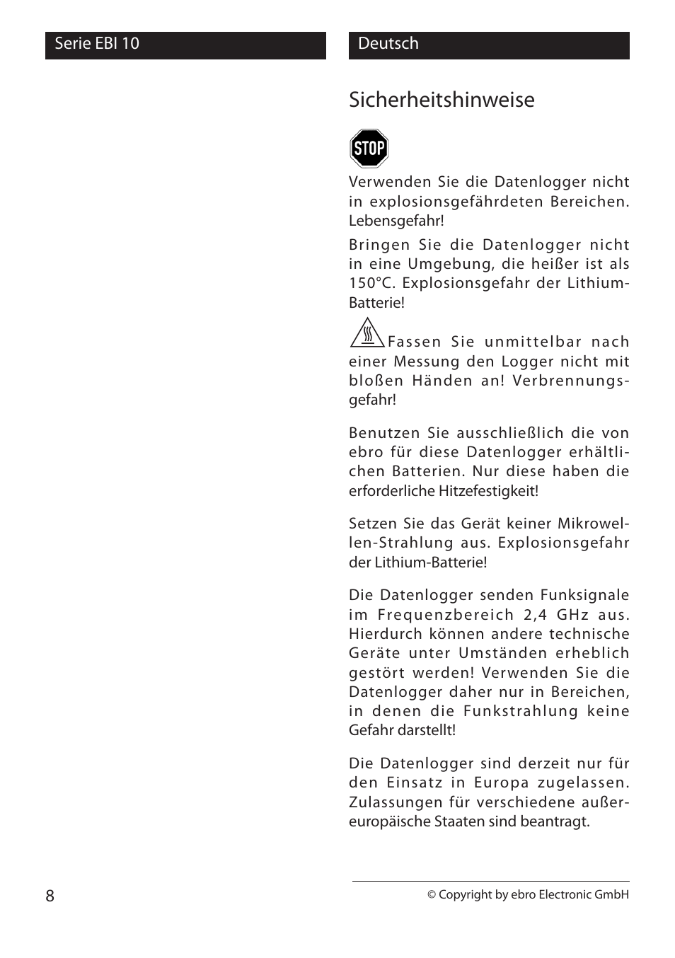 Sicherheitshinweise | Xylem EBI 10 Serie User Manual | Page 8 / 40