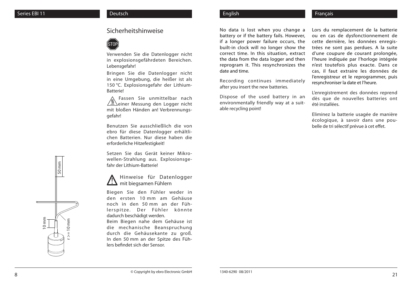 Sicherheitshinweise | Xylem EBI 11 Serie User Manual | Page 8 / 14