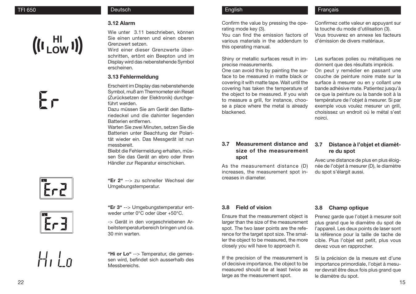 Hi low | Xylem TFI 650 User Manual | Page 15 / 18
