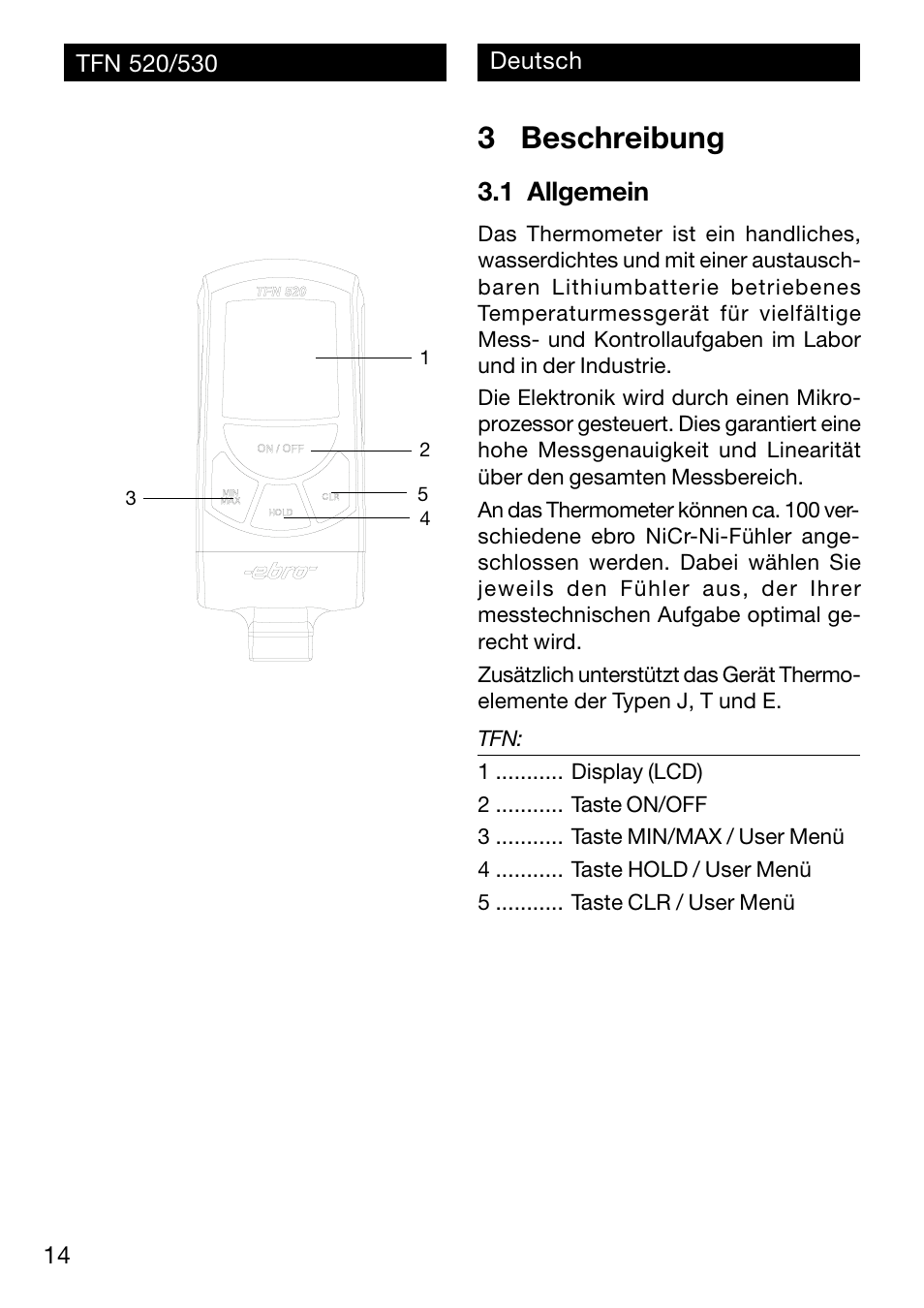 3 beschreibung, 1 allgemein | Xylem TFN 520/530 User Manual | Page 14 / 40