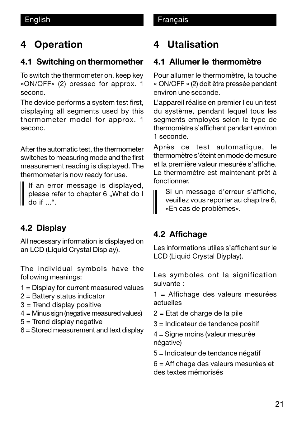 4 utalisation, 4 operation | Xylem TFN 520/530 User Manual | Page 21 / 40