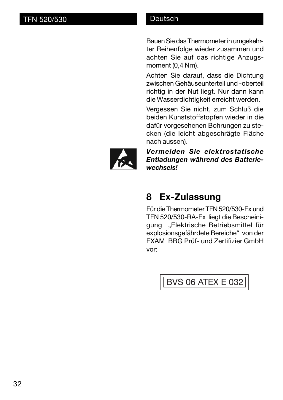 8 ex-zulassung | Xylem TFN 520/530 User Manual | Page 32 / 40