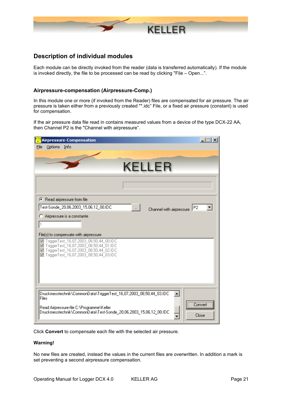 Description of individual modules, Airpressure-compensation (airpressure-comp.) | Xylem DCX-22 SELF CONTAINED WATER LEVEL DATALOGGERS KELLER Logger DCX 4.0 User Manual | Page 21 / 30