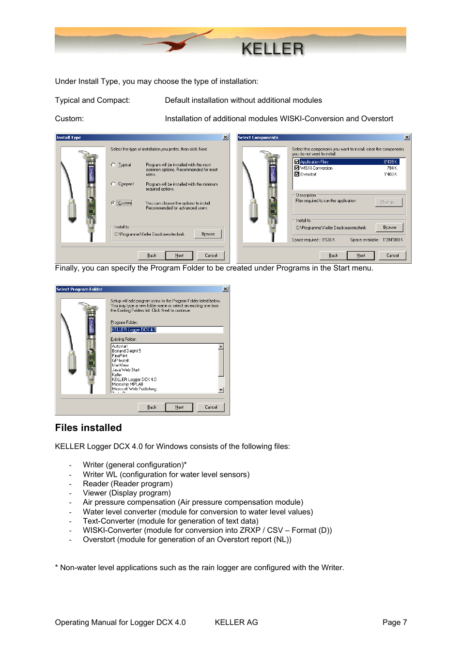 Files installed | Xylem DCX-22 SELF CONTAINED WATER LEVEL DATALOGGERS KELLER Logger DCX 4.0 User Manual | Page 7 / 30