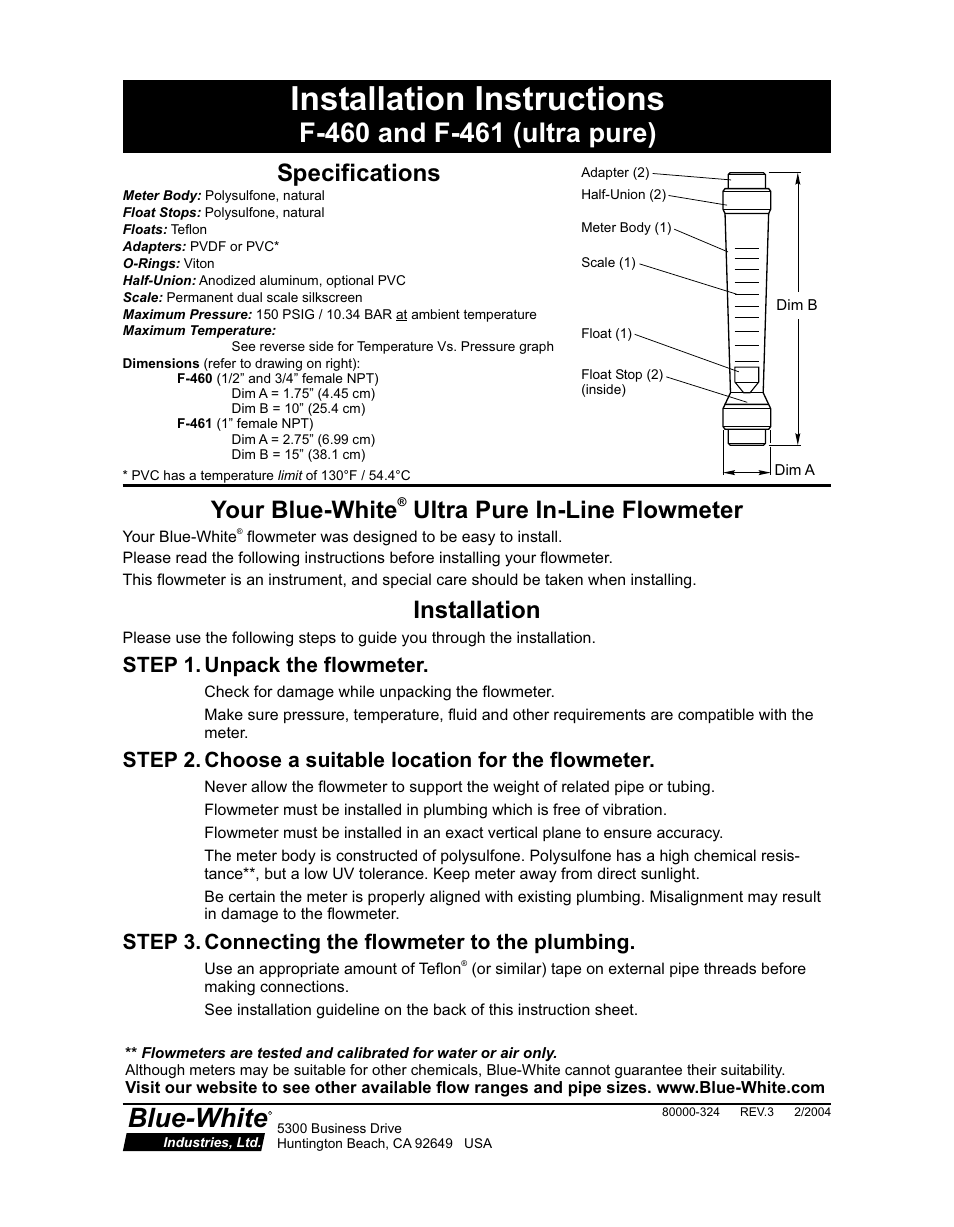 Xylem F460 INLINE FLOW METERS User Manual | 2 pages