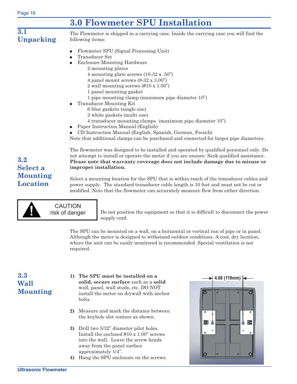 0 flowmeter spu installation | Xylem FM500 ULTRASONIC FLOW METERS User Manual | Page 16 / 74