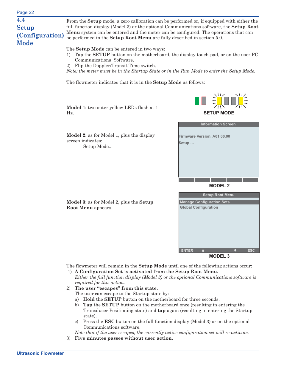 4 setup (configuration) mode | Xylem FM500 ULTRASONIC FLOW METERS User Manual | Page 22 / 74