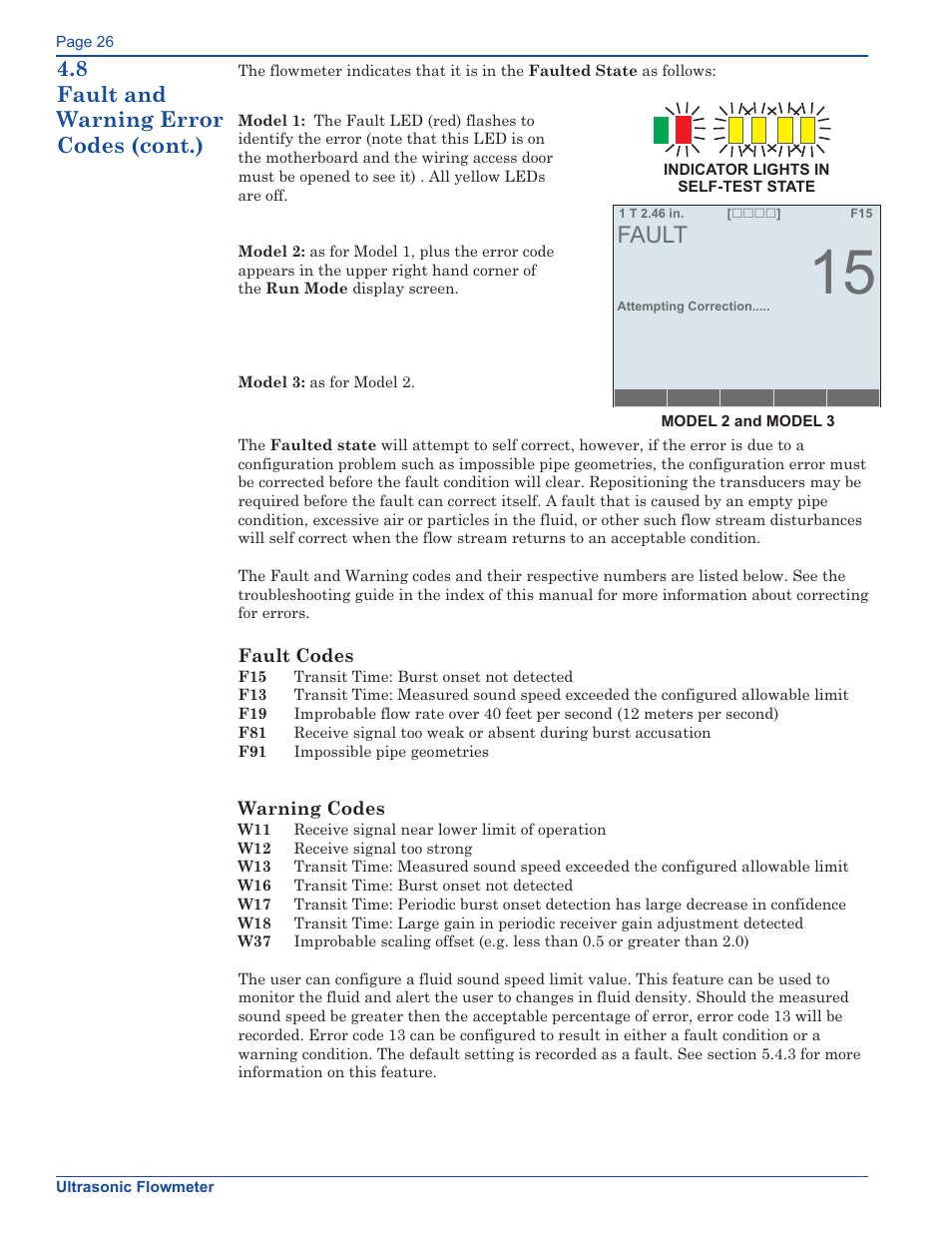 Fault | Xylem FM500 ULTRASONIC FLOW METERS User Manual | Page 26 / 74