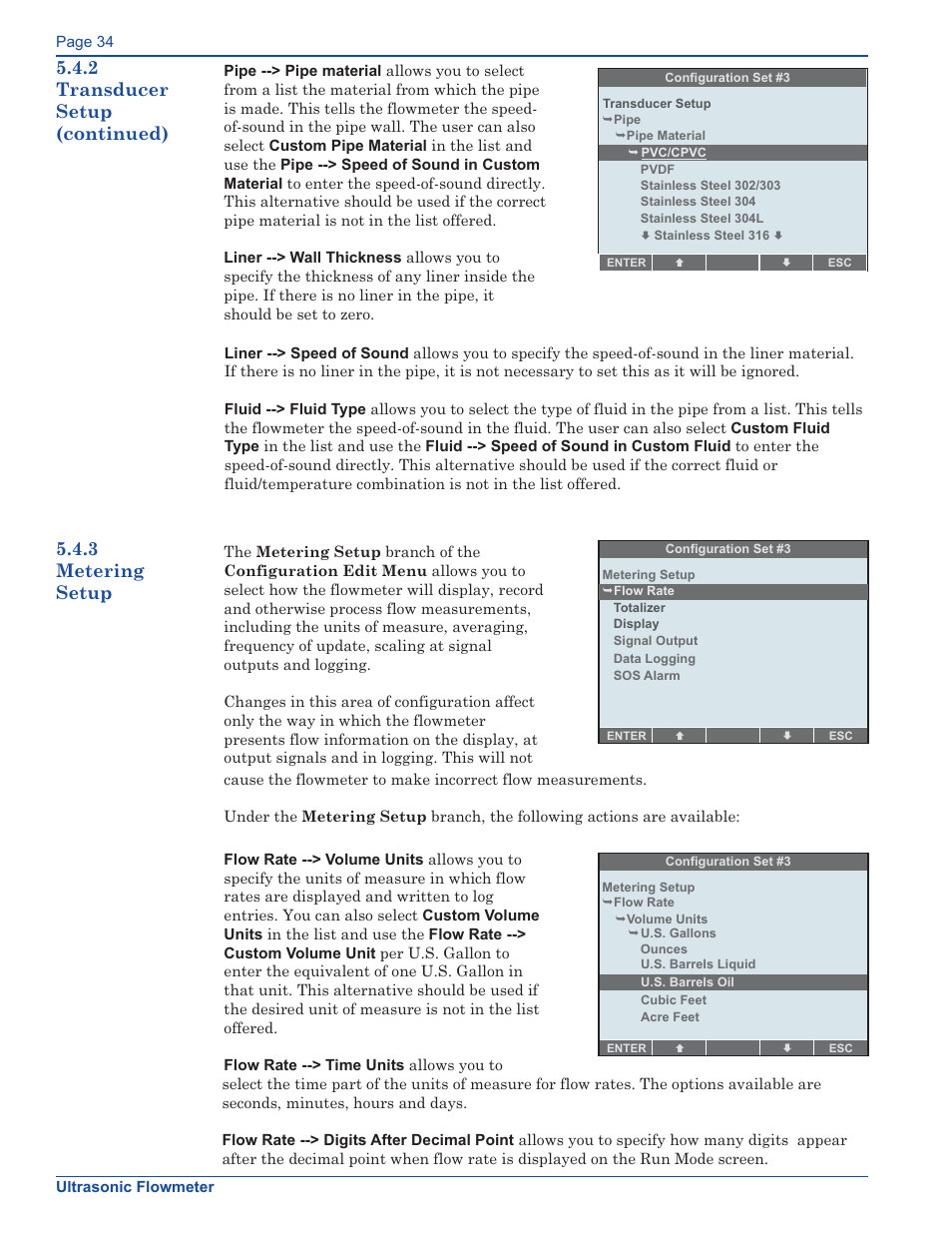 2 transducer setup (continued), 3 metering setup | Xylem FM500 ULTRASONIC FLOW METERS User Manual | Page 34 / 74