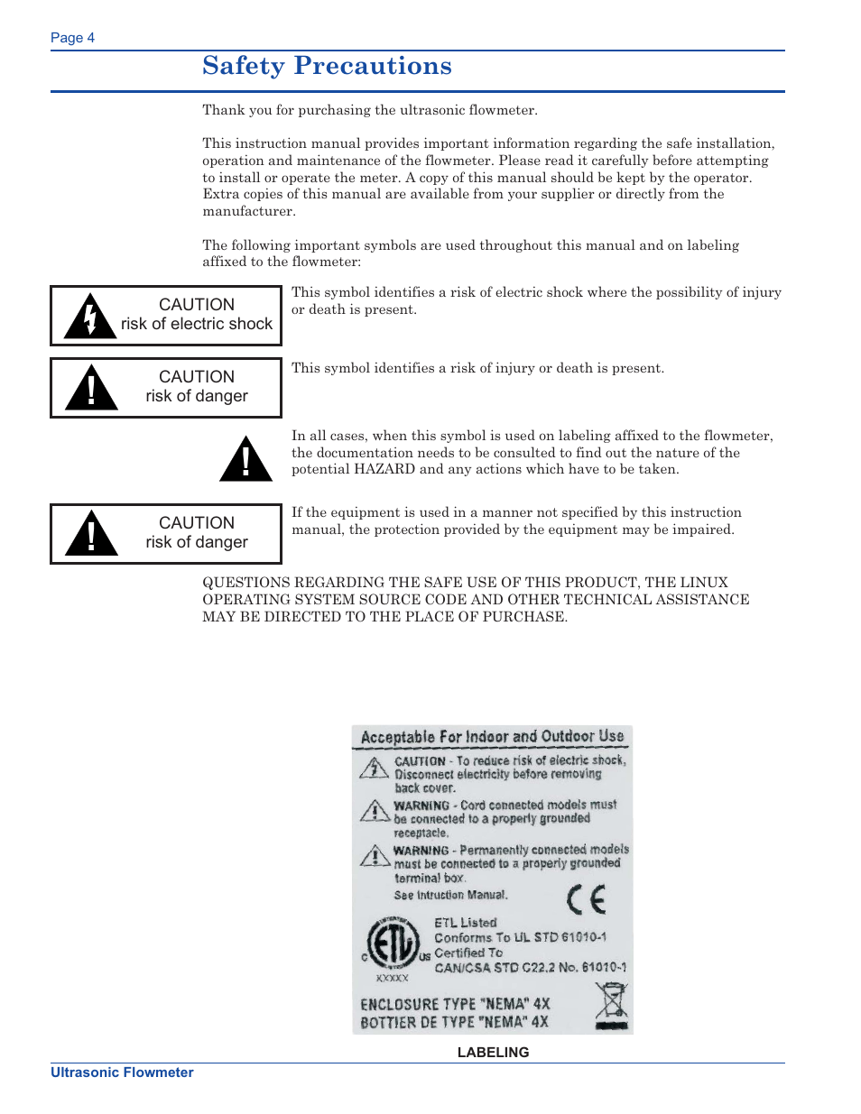 Safety precautions | Xylem FM500 ULTRASONIC FLOW METERS User Manual | Page 4 / 74