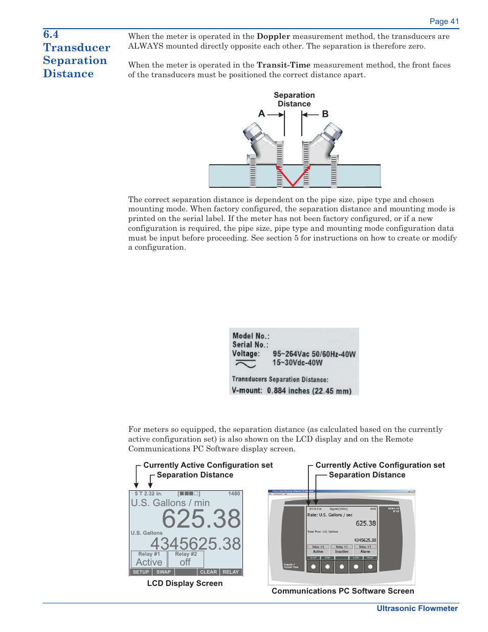 4 transducer separation distance | Xylem FM500 ULTRASONIC FLOW METERS User Manual | Page 41 / 74