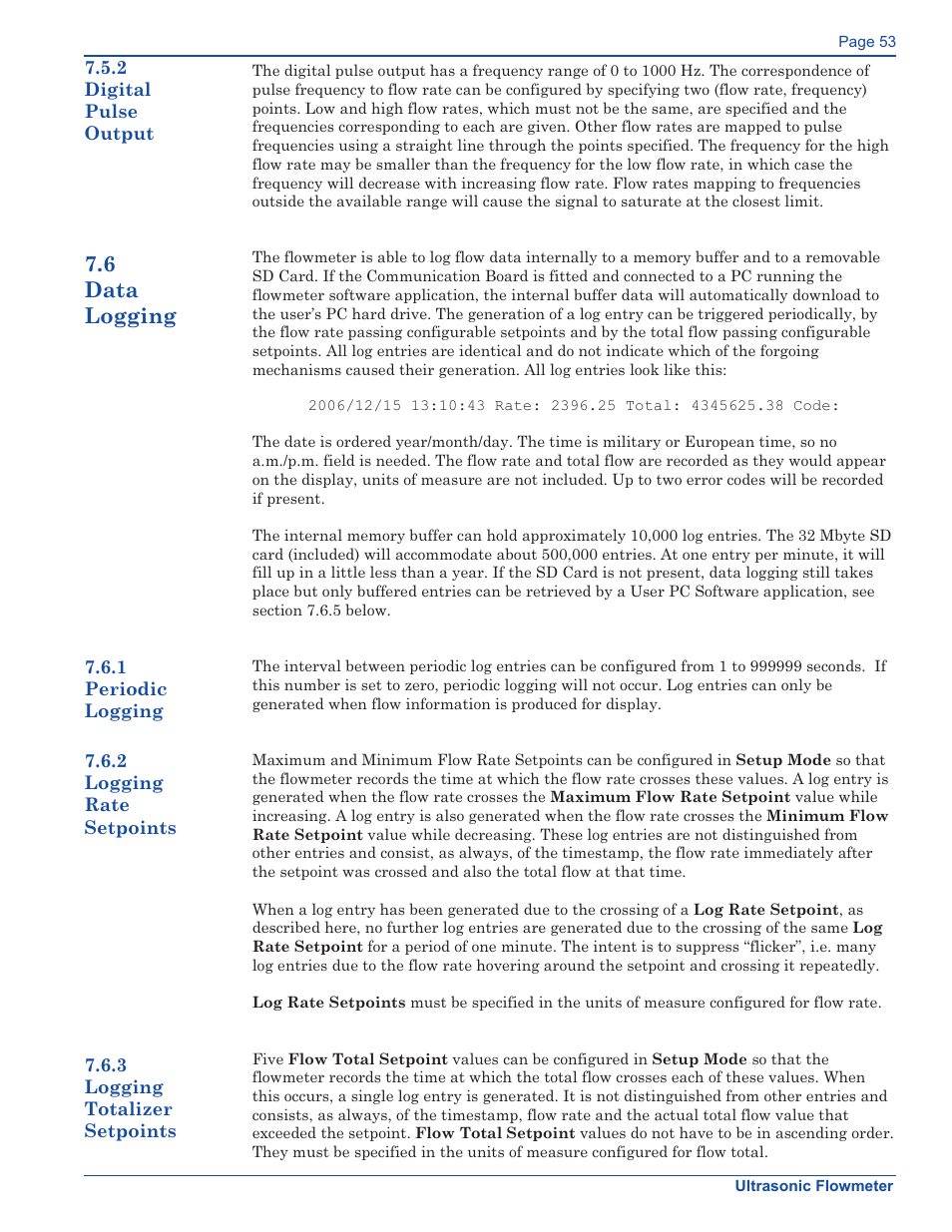 6 data logging | Xylem FM500 ULTRASONIC FLOW METERS User Manual | Page 53 / 74