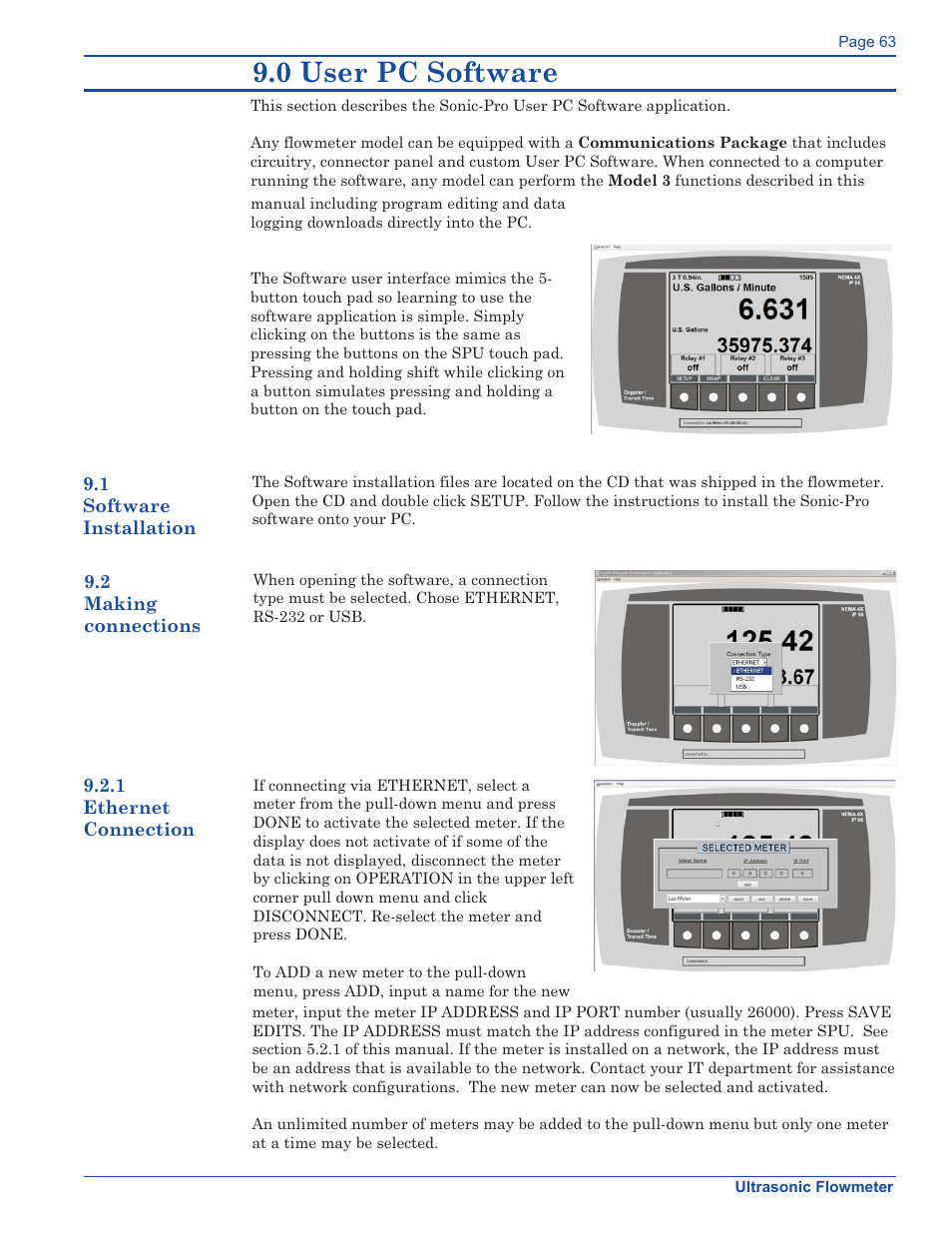 0 user pc software | Xylem FM500 ULTRASONIC FLOW METERS User Manual | Page 63 / 74